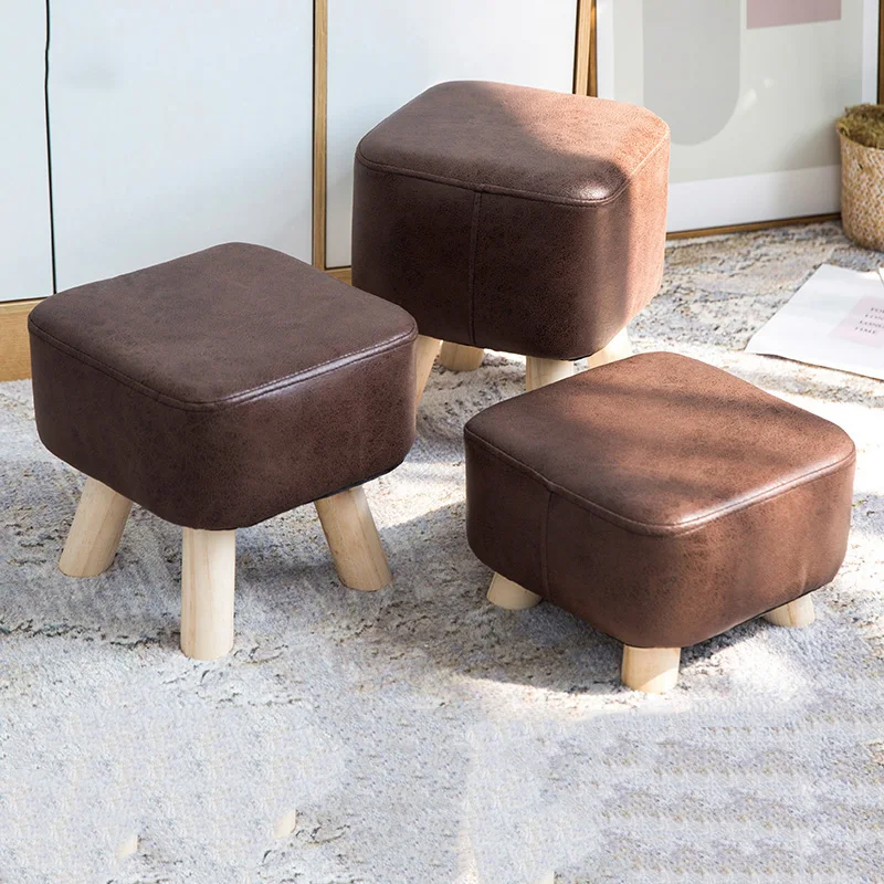 

Living Room Stool Shoe Changing Stool Square Short PU Leather Wood Stools Meubles кђонная мебел пђик